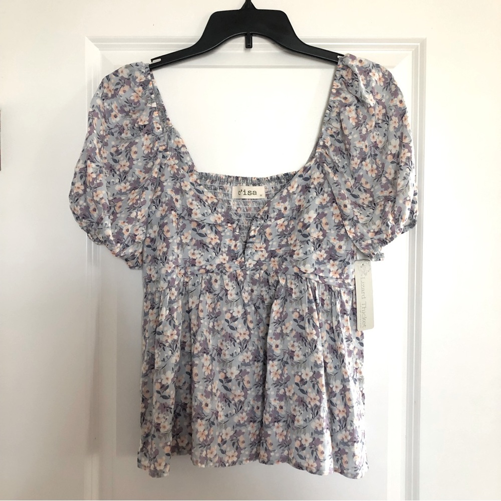 Women’s Floral Puff Sleeve Blouse, Size M